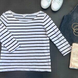 Club Monaco 3/4 Sleeve Black & White Stripe Scoop Neck Tshirt - Size Large